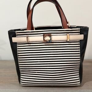 Kate Spade Black and Cream Striped Convertible Tote